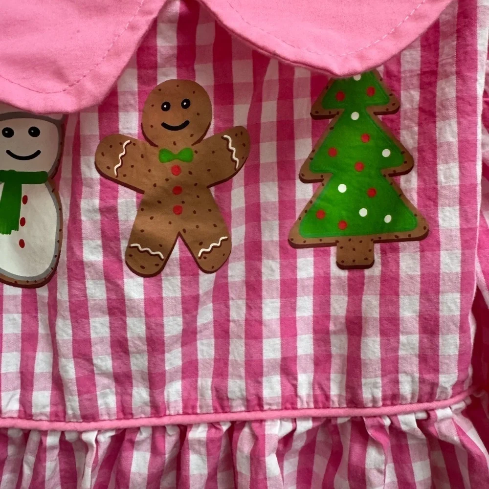 Marie Nicole Girls Size 6 Pink Gingham Long Sleeve Christmas Holiday Dress